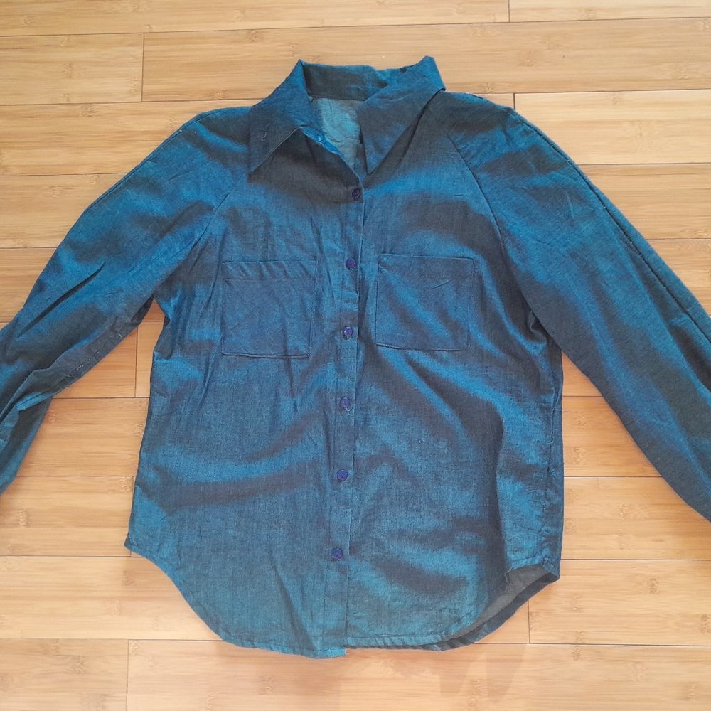 Women's Blue Denim/Chambray Shirt, size M, Handmade Designer